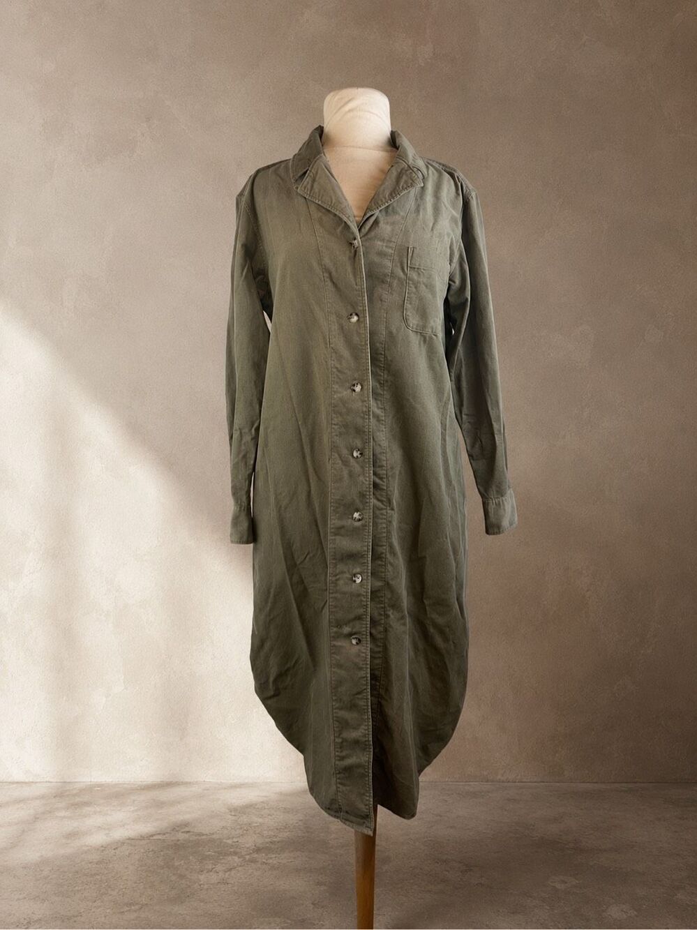 Uniqlo Size M Utility Shirt Dress Olive Green Oversized Cotton Midi Capsule